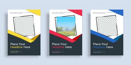 Poster cover book design template in A4 layout with space for photo background, 3 Color ways...