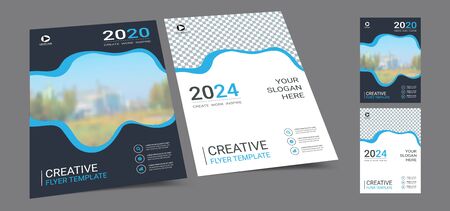 Poster cover book design template in A4 layout with space for photo background, Cmyk 2 tone color suitable for annual report, proposal, portfolio, brochure, flyer, leaflet, catalog, magazine, booklet.のイラスト素材