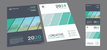 Poster cover book design template in A4 layout with space for photo background, Cmyk 2 tone color suitable for annual report, proposal, portfolio, brochure, flyer, leaflet, catalog, magazine, booklet.のイラスト素材