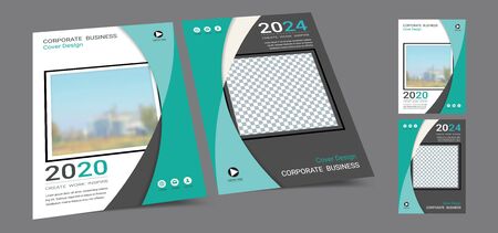 Poster cover book design template in A4 layout with space for photo background, Cmyk 2 tone color suitable for annual report, proposal, portfolio, brochure, flyer, leaflet, catalog, magazine, booklet.のイラスト素材