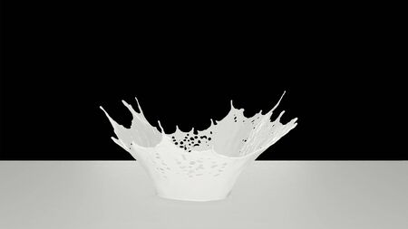 3D render of Milk crown splashes, Realistic product rendering, 4k Ultra HD 3840x2160.の写真素材
