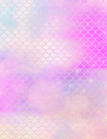 Mermaid scale digital paper, Colorful pastel watercolor texture covers set.の写真素材