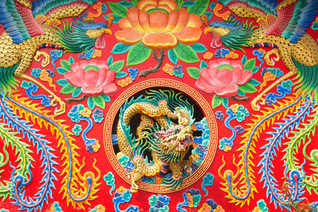 dragon statue on wall in chinese temple as asian art