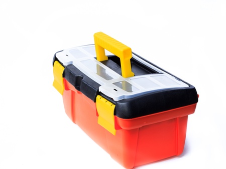 red tool box isolated on white backgroundの写真素材