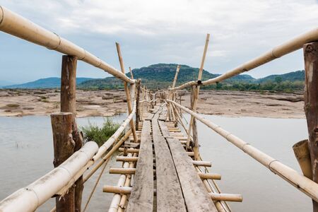 Bamboo bridge over the Mekong River in summer. Ubon Ratchathani province,Thailandの写真素材