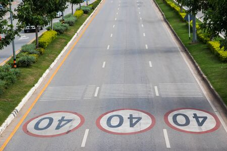 Speed limit printed on the asphalt in thailand