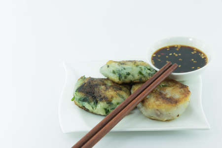 Chinese leek steamed dessert on platの写真素材