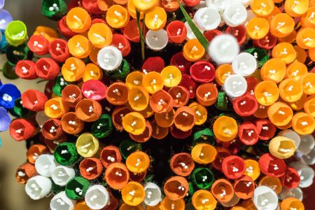 colorful of artificial flowers made of cocoon silkの写真素材