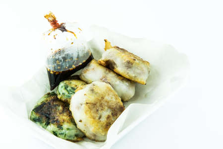 Chinese leek steamed dessert on plastic box