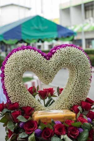 Valentines Day Heart Made of flower and Red Roses.の写真素材