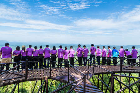 View of the small city from the view point on mountains. Loei province in the valleys of northeast  Thailand.の写真素材