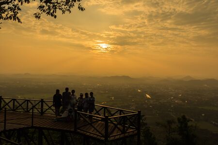 Activity in silhouette  on Phu Bo-Bit viewpoint  in wild nature Loei province,Thailandの写真素材
