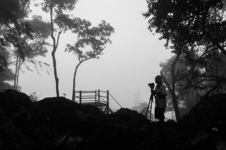 Activity in silhouette  on Phu Bo-Bit viewpoint  in wild nature Loei province,Thailandの写真素材