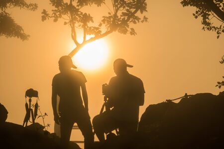 Activity in silhouette  on Phu Bo-Bit viewpoint  in wild nature Loei province,Thailandの写真素材