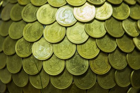 Close up of Thailand coins money  ,Saving coins money concept, selective focusの写真素材