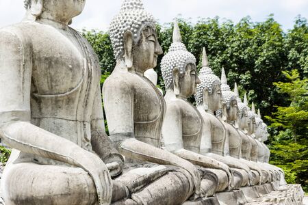 group of buddha statues during being build to stay in templeの写真素材