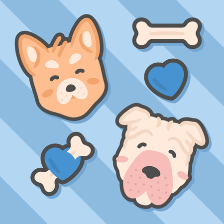 Valentine's day for dog cute sticker setのイラスト素材