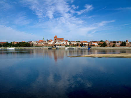 Panoramic view of Torun city at summer day; Historical center of Torun city and Wisla (Vistula) riverの写真素材