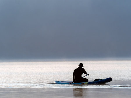 Rower on the lake, water sports, zywiekie lake, Polandの写真素材
