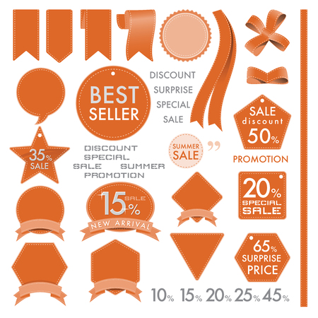 Vector element design set of leather commercial labels and ribbon templates on summer concept tone. This vector file is organized in layers to separate Graphic elements from Text and leather.のイラスト素材