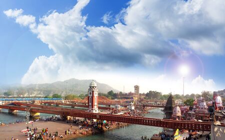 Har ki Paudi Haridwar Aerial view watch towerの写真素材