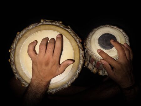 Indian classical drums - tabla - being played, with motion blurの写真素材