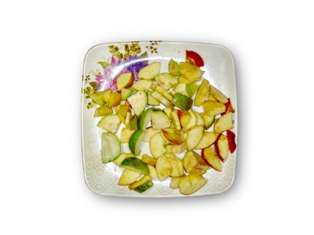 Fruit salad served in white plate healthy dishの写真素材