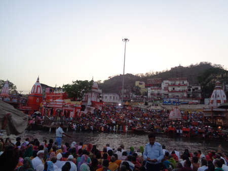 Ganga Aarti in evening at har ki paudi haridwarのeditorial素材