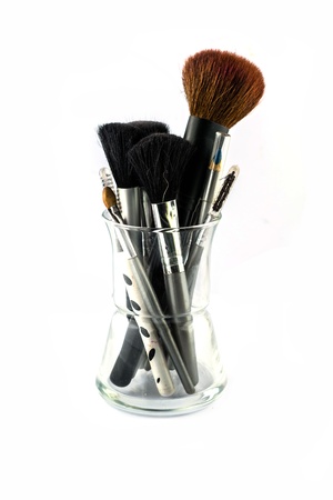 Makeup tools in the glassの写真素材