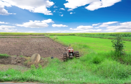 Walking tractor in  farmの写真素材