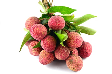 lychee group isolated on whitebackgroundの写真素材