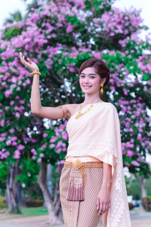 woman wearing typical thai dressの写真素材