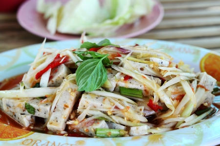 papaya salad with porkの写真素材