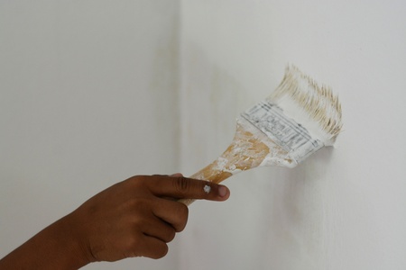 Painted white on wallsの写真素材