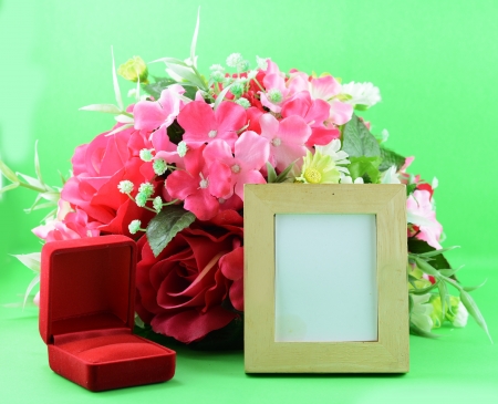 photoframe flower and red ringboxの写真素材
