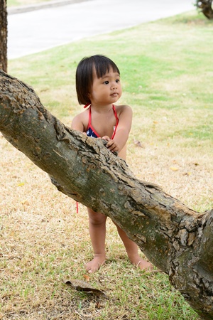 asian baby girl wear america bikiniの写真素材