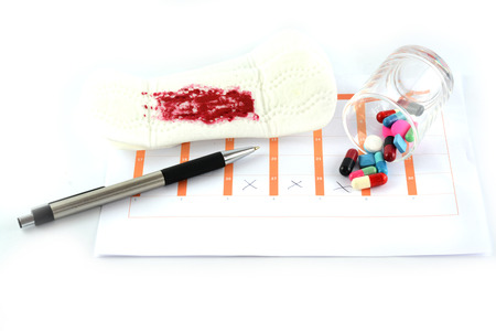 menstruation calendar with sanitary padsの写真素材
