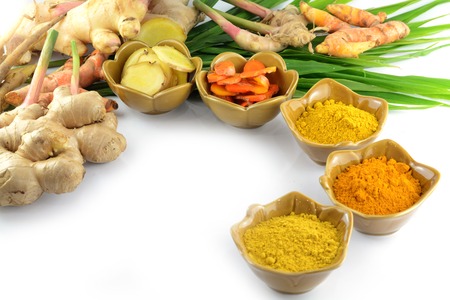 Turmeric roots and powder の写真素材