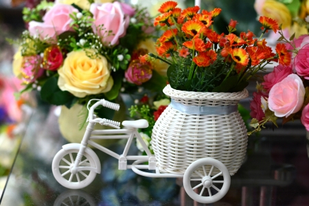 beautiful colors of plastic flowers の写真素材