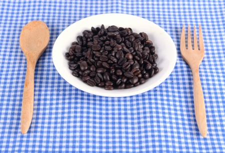 coffee beans Spoon and forkの写真素材