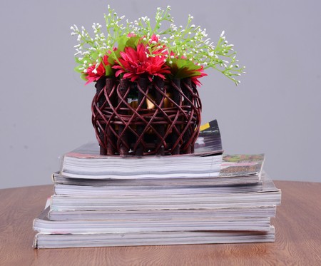 flower vase on bookの写真素材