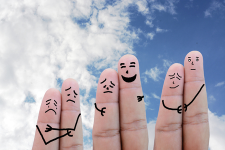 couple in love painted on fingersの写真素材
