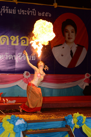 BURIRAM - OCTOBER 13: Unidentified dancers perform at Show Talent homosexuals Contest of Long-boat Racing 2013, on October 13, 2013 in Buriram, ThailandSatuk Buriram, Thailandのeditorial素材
