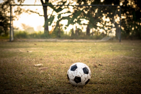 soccer ball in goalの写真素材