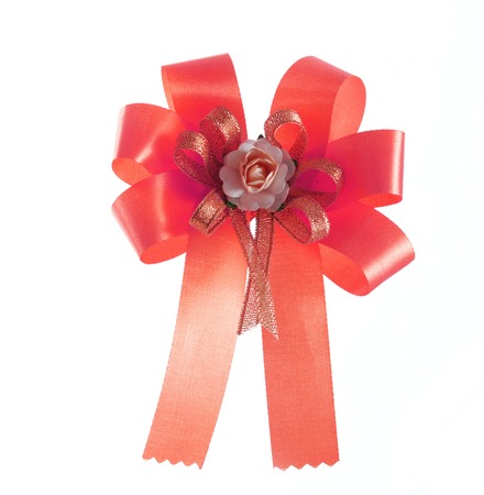 red bow ribbon isolated on whiteの写真素材