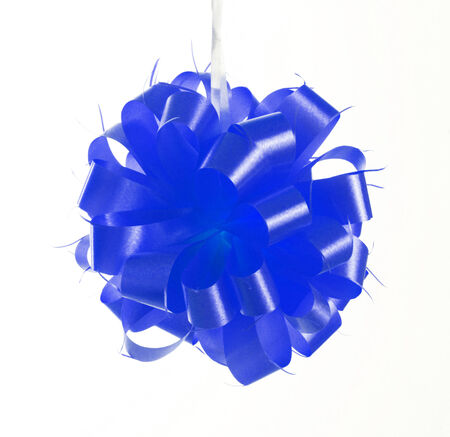 blue bow ribbon isolated on whiteの写真素材