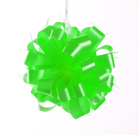green bow ribbon isolated on whiteの写真素材