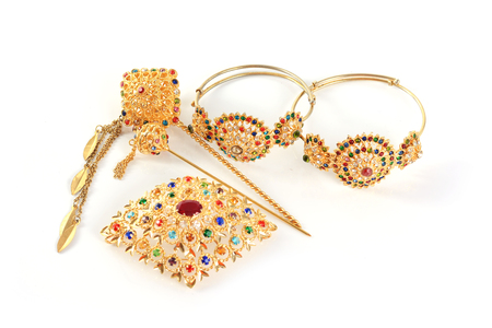 gold jewelry, bracelets and chainsの写真素材