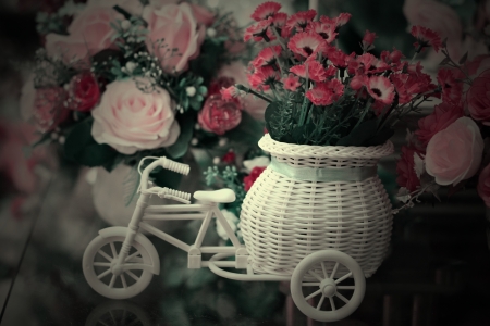 beautiful colors of plastic flowers の写真素材