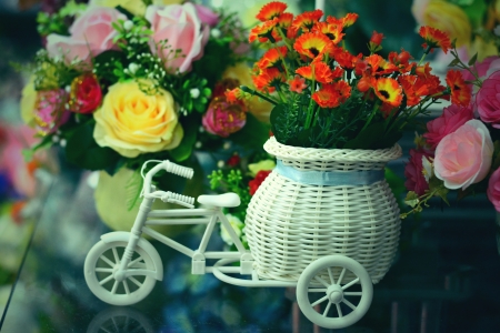 beautiful colors of plastic flowers の写真素材
